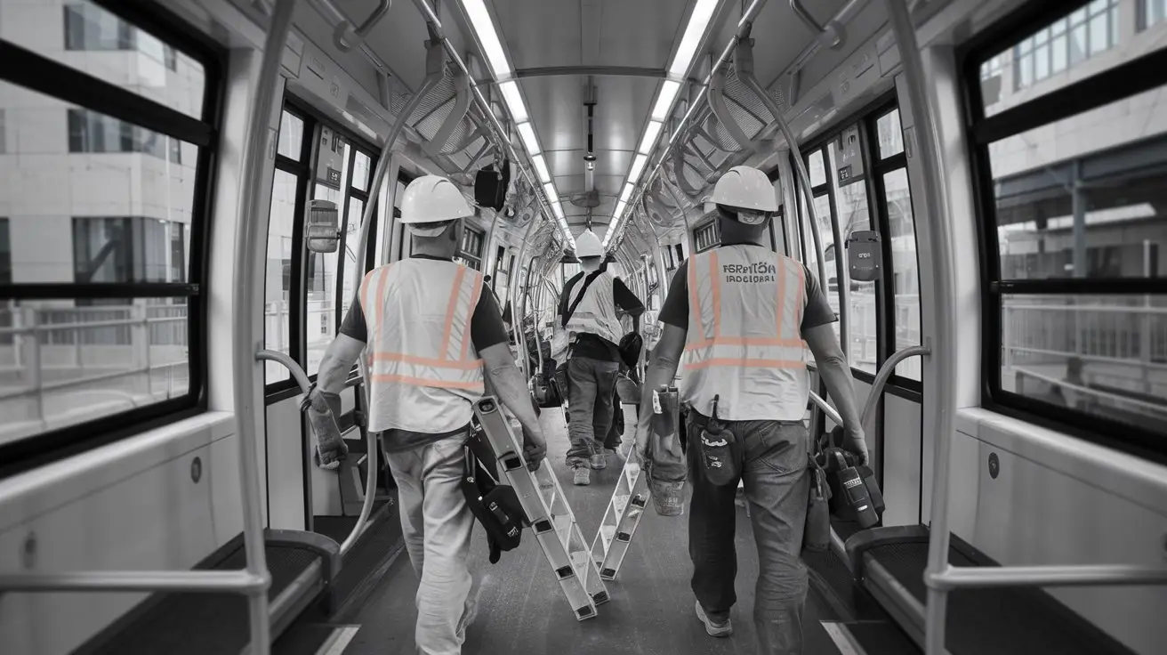 Werknemers bouw in de tram